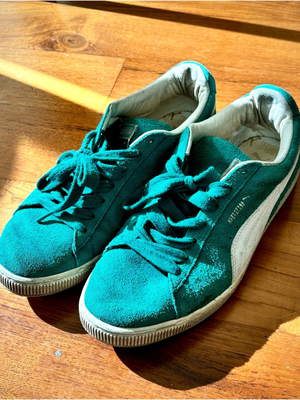 Puma Men's Teal Suede Sneakers with White Side Stripe
